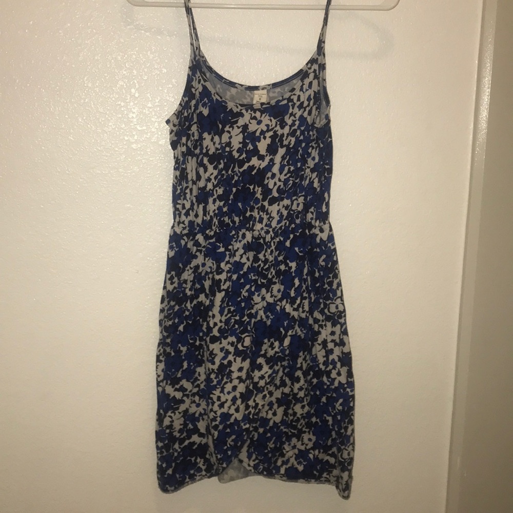 Blue floral faux-wrap dress